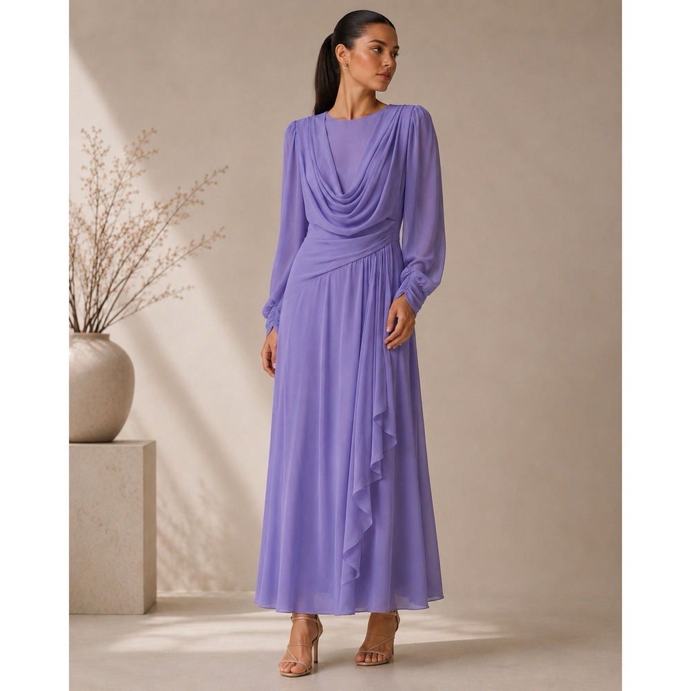 Vintage Miss Elliette Maxi Dress Sz 10 Lavender Chiffon Romantic Soft Feminine